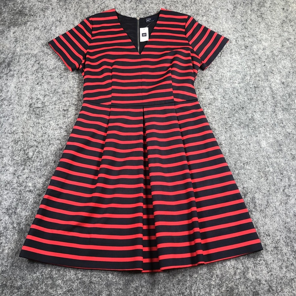 Gap Dress Womens 6 Blue Red Stripe Fit Flare Short Sleeve Knee Length